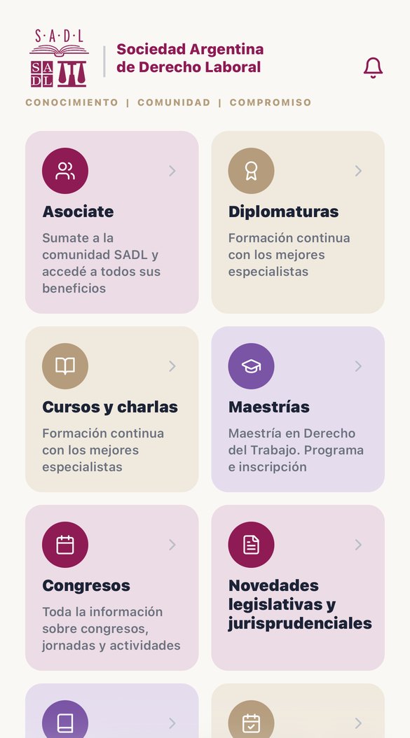 Pantalla de inicio de la app de la SADL
