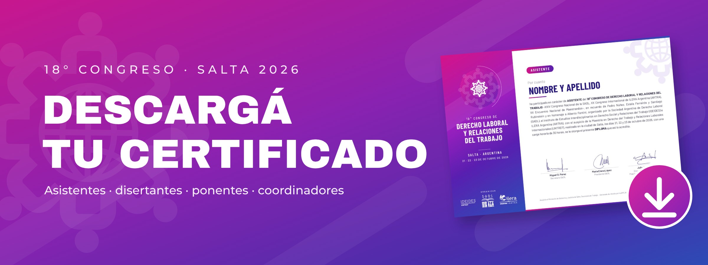Descargá tu certificado del 18° Congreso de Derecho Laboral